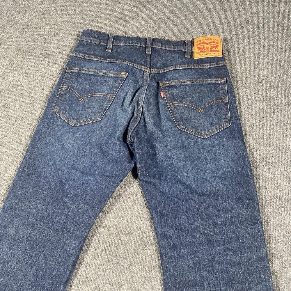 Levis Western Fit Cowboy Denim Blue Jeans Mens 33x30 Faded Whiskered Strong